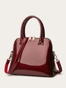zijinling 人造漆皮圓頂包紅色雙手柄拉鍊 - 酒紅色 - 查看 3