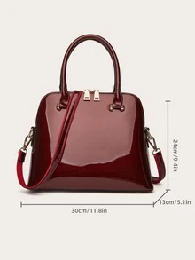 zijinling 人造漆皮圓頂包紅色雙手柄拉鍊 - 酒紅色 - 查看 6