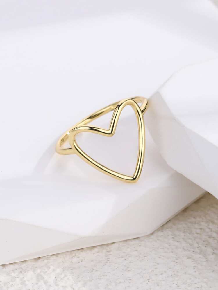 Charm-In Valentine's Day Gift. 1pc Hollow Heart-Shaped Ladies' Copper Ring Coated With 18K Plating Layer Thickness Of 0.03-0.05μm Valentines