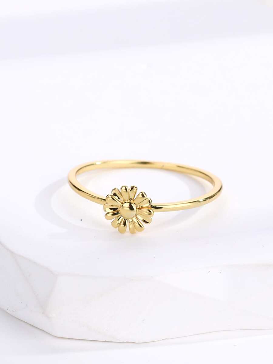 1入組花朵裝飾戒指銅首飾類 - 金黃色 - 查看 1