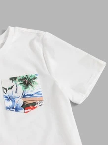 SHEIN 男孩棕櫚樹印花T恤和短褲 - 彩色 - 查看 4