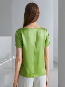 MOTF PREMIUM 100% SILK BOAT NECK TOP - Lime Green - View 2