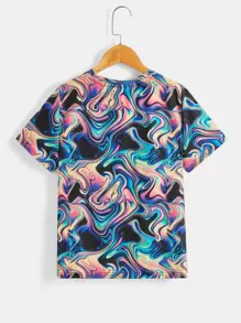 SHEIN Tween Boy Reflective Marble Print Tee - Multicolor - View 5