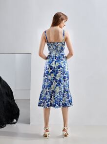 MOTF X Van Gogh INSPIRED SILK CORSET MIDI DRESS - Blue and White - View 3