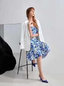 MOTF X Van Gogh INSPIRED SILK CORSET MIDI DRESS - Blue and White - View 5