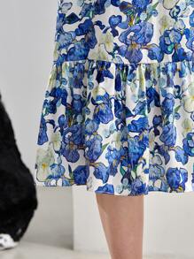 MOTF X Van Gogh INSPIRED SILK CORSET MIDI DRESS - Blue and White - View 6