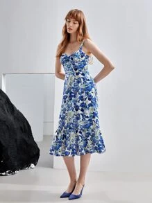 MOTF X Van Gogh INSPIRED SILK CORSET MIDI DRESS - Blue and White - View 7