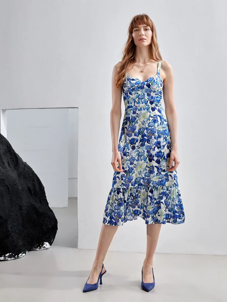 MOTF X Van Gogh INSPIRED SILK CORSET MIDI DRESS