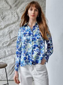 MOTF MOTF X Van Gogh INSPIRED 100% SILK FLOURISHING FLOWER COLLARED SHIRT