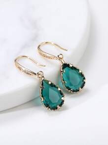 1 pieza Pendientes de gota de agua de circonita cúbica, joyería de cobre - Verde - Ver 1