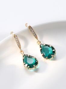 1 pieza Pendientes de gota de agua de circonita cúbica, joyería de cobre - Verde - Ver 2