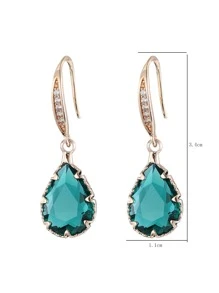 1 pieza Pendientes de gota de agua de circonita cúbica, joyería de cobre - Verde - Ver 3