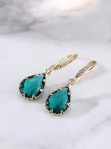 1 pieza Pendientes de gota de agua de circonita cúbica, joyería de cobre - Verde - Ver 4