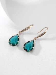 1 pieza Pendientes de gota de agua de circonita cúbica, joyería de cobre - Verde - Ver 5