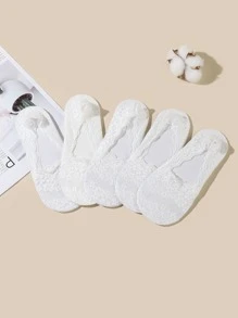 5 pares Calcetines invisibles con encaje floral - Blanco - Ver 1
