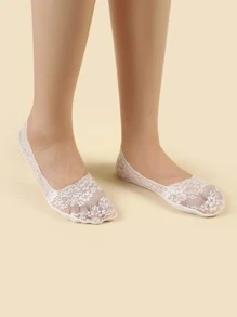 5 pares Calcetines invisibles con encaje floral - Blanco - Ver 2