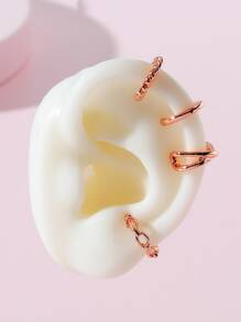 4入組扭結設計耳夾 - 玫瑰金 - 查看 1