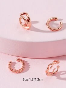 4入組扭結設計耳夾 - 玫瑰金 - 查看 3