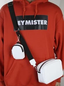 学生多功能单肩包男士简约方形包带零钱包，手提包书包，学院，户外，运动，通勤 PU皮革防水便携侧包迷你零钱包迷你盒式斜挎包冬季大容量多功能时尚休闲度假复古腰包圣诞节感恩节礼物手提包情人节单肩包贴纸夏季返校情人节礼物复古包白色包礼品包包斜挎包春季学校用品 - 白色 - 查看 1