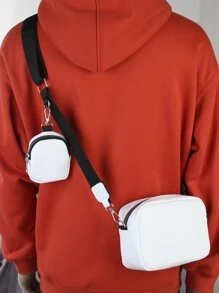 学生多功能单肩包男士简约方形包带零钱包，手提包书包，学院，户外，运动，通勤 PU皮革防水便携侧包迷你零钱包迷你盒式斜挎包冬季大容量多功能时尚休闲度假复古腰包圣诞节感恩节礼物手提包情人节单肩包贴纸夏季返校情人节礼物复古包白色包礼品包包斜挎包春季学校用品 - 白色 - 查看 2