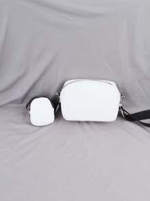 学生多功能单肩包男士简约方形包带零钱包，手提包书包，学院，户外，运动，通勤 PU皮革防水便携侧包迷你零钱包迷你盒式斜挎包冬季大容量多功能时尚休闲度假复古腰包圣诞节感恩节礼物手提包情人节单肩包贴纸夏季返校情人节礼物复古包白色包礼品包包斜挎包春季学校用品 - 白色 - 查看 3