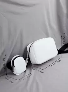 学生多功能单肩包男士简约方形包带零钱包，手提包书包，学院，户外，运动，通勤 PU皮革防水便携侧包迷你零钱包迷你盒式斜挎包冬季大容量多功能时尚休闲度假复古腰包圣诞节感恩节礼物手提包情人节单肩包贴纸夏季返校情人节礼物复古包白色包礼品包包斜挎包春季学校用品 - 白色 - 查看 5