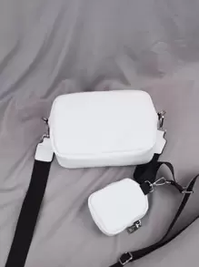 学生多功能单肩包男士简约方形包带零钱包，手提包书包，学院，户外，运动，通勤 PU皮革防水便携侧包迷你零钱包迷你盒式斜挎包冬季大容量多功能时尚休闲度假复古腰包圣诞节感恩节礼物手提包情人节单肩包贴纸夏季返校情人节礼物复古包白色包礼品包包斜挎包春季学校用品 - 白色 - 查看 7