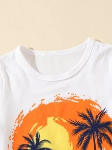 Toddler Boys Letter And Palm Tree Print Tee & Shorts - Multicolor - View 3