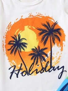 Toddler Boys Letter And Palm Tree Print Tee & Shorts - Multicolor - View 5