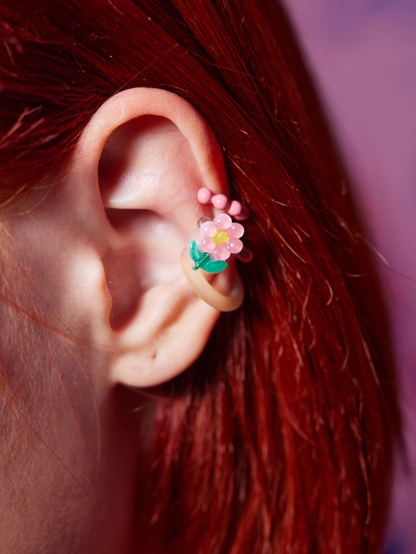 ROMWE Anime 3pcs Flower Decor Ear Cuffs