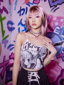 ROMWE Anime Áo hai dây Con số Lá thư Giải trí - Nhiều màu - Xem 1