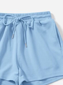 Muchica Bộ đồ hai mảnh nữ Dây kéo Gân đan màu trơn Giải trí - Màu xanh nhạt - Xem 5