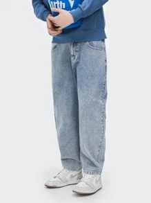 男士拼色口袋牛仔褲 - 淺色水洗藍 - 查看 6