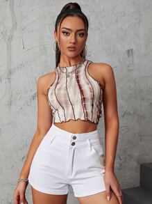 Shorts unicolor bajo de doblez con bolsillos oblicuos - Blanco - Ver 3