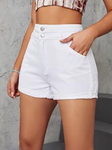 Shorts unicolor bajo de doblez con bolsillos oblicuos - Blanco - Ver 6