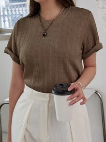 DAZY Solid Crew Neck Tee Summer - Coffee Brown - View 4