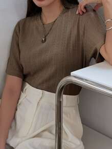 DAZY Solid Crew Neck Tee Summer - Coffee Brown - View 5