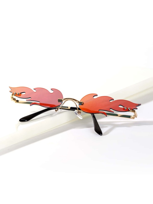 SHEIN ICON Red Mirrored Flame Design Fashionable Metal Frame Sunglasses