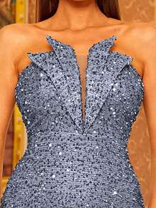 Missord 魚尾裙下擺亮片抹胸正式洋裝 - 銀色 - 查看 6