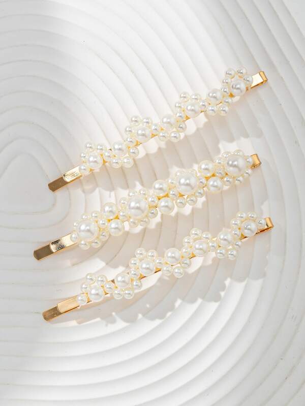 3pcs Faux Pearl Decor Bobby Pin Elegant Hair Clips Claw Clips Hair Claws Hair Barrettes, School Stuff
