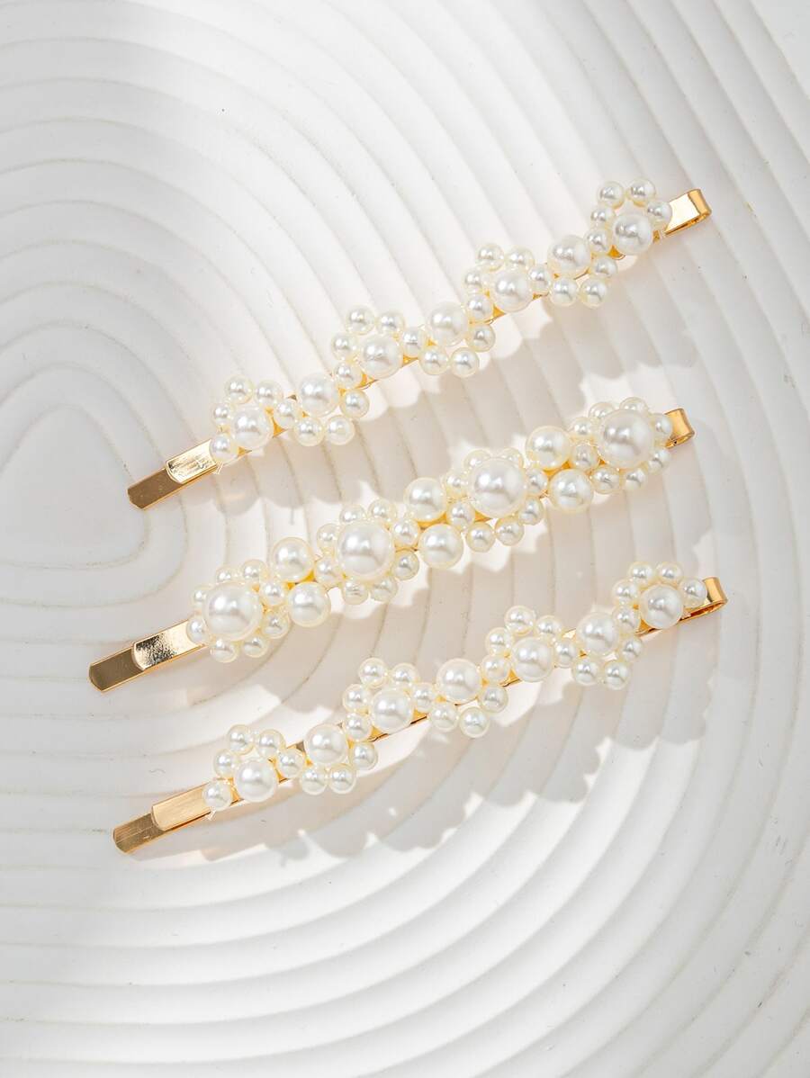 3个装仿珍珠装饰发夹，优雅发卡，爪夹，发卡，学习用品，发饰