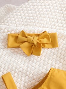 嬰兒荷葉邊不對稱領洋裝附髮帶 - 黃色 - 查看 3