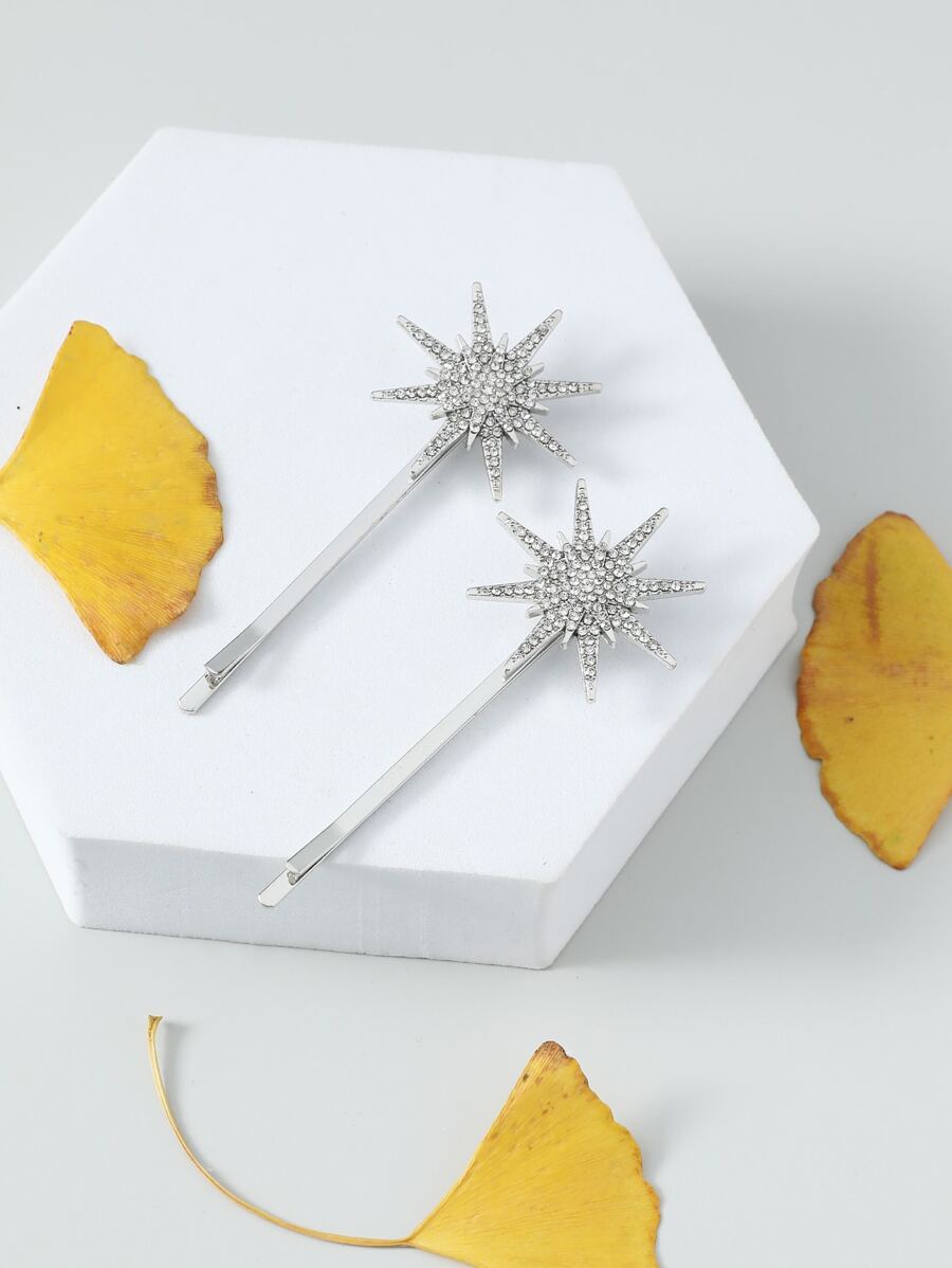 2入組鑲有鑽石的皇家髮夾 - 銀色 - 查看 1