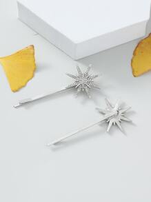 2入組鑲有鑽石的皇家髮夾 - 銀色 - 查看 3