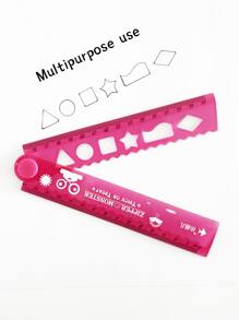 1pc Cartoon Graphic Straight Ruler, Cute Foldable School Office Measuring Tool - Red - View 5