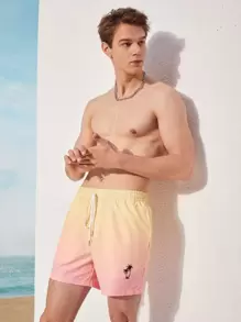 Manfinity Men Drawstring Waist Ombre & Tropical Print Shorts - Multicolor - View 1