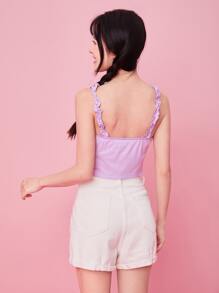 SHEIN MOD Frill Trim Tie Front Ruched Bust Top - Purple - View 2