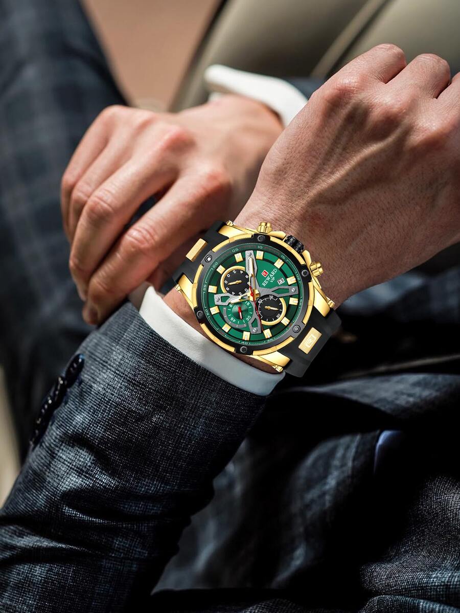 REWARD Hombres Reloj cuarzo de silicona con tira impermeable - Negro - Ver 1