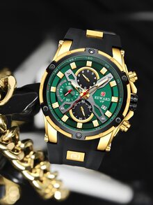 REWARD Hombres Reloj cuarzo de silicona con tira impermeable - Negro - Ver 4