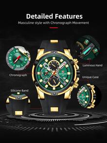 REWARD Hombres Reloj cuarzo de silicona con tira impermeable - Negro - Ver 7